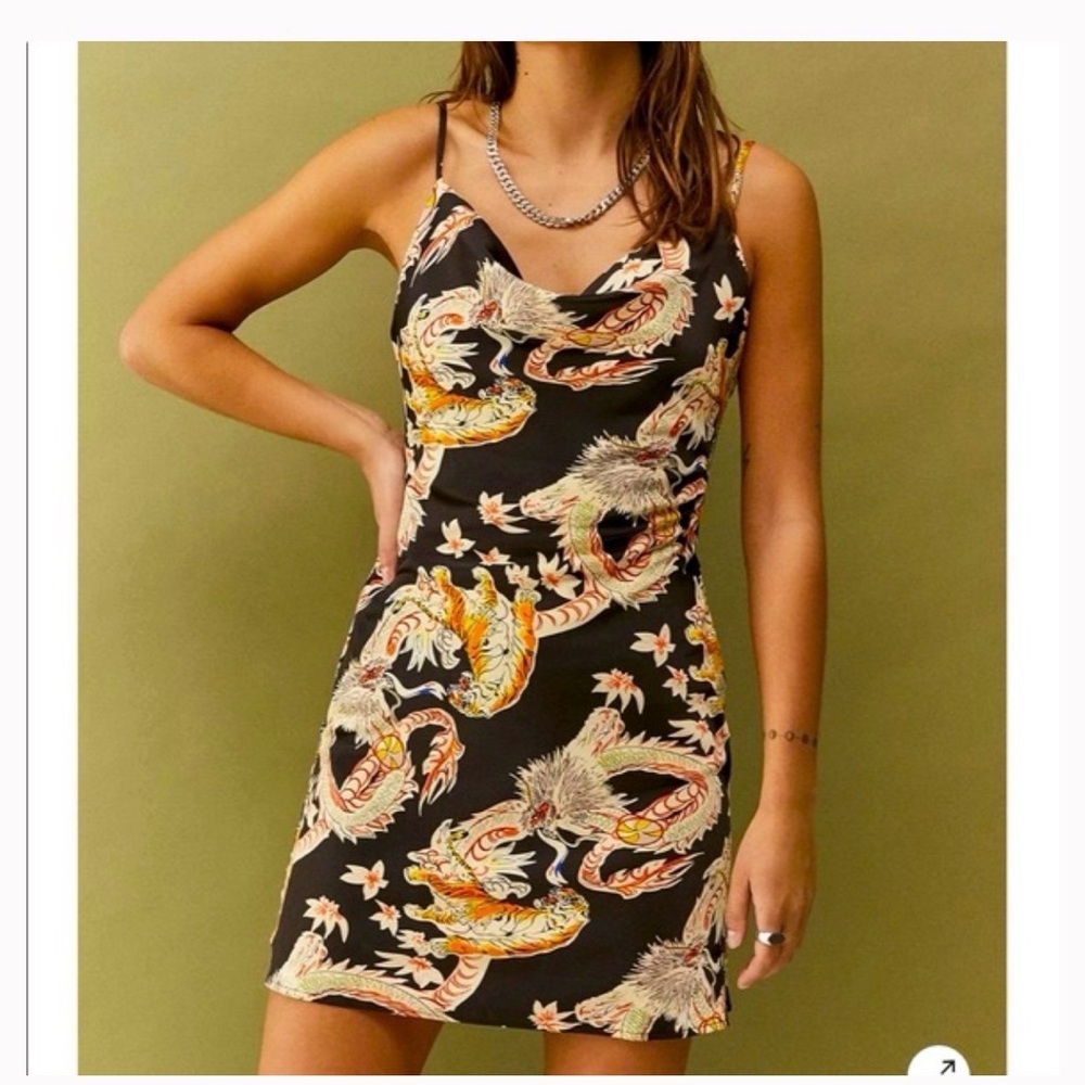 Urban Outfitters Black and Gold Dragon Mini Dress